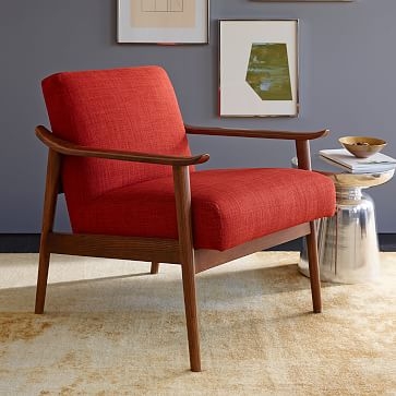 Mid-Century Show Wood Upholstered Chair, Tweed, Salt + Pepper - Image 3