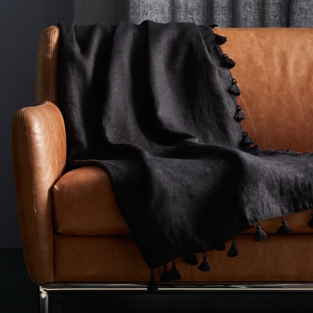 Linen Black Throw with Tassels - Image 0