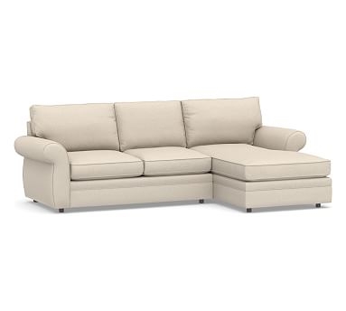 Pearce Roll Arm Upholstered Left Arm Loveseat with Chaise Sectional, Down Blend Wrapped Cushions, Performance Chateau Basketweave Oatmeal - Image 0
