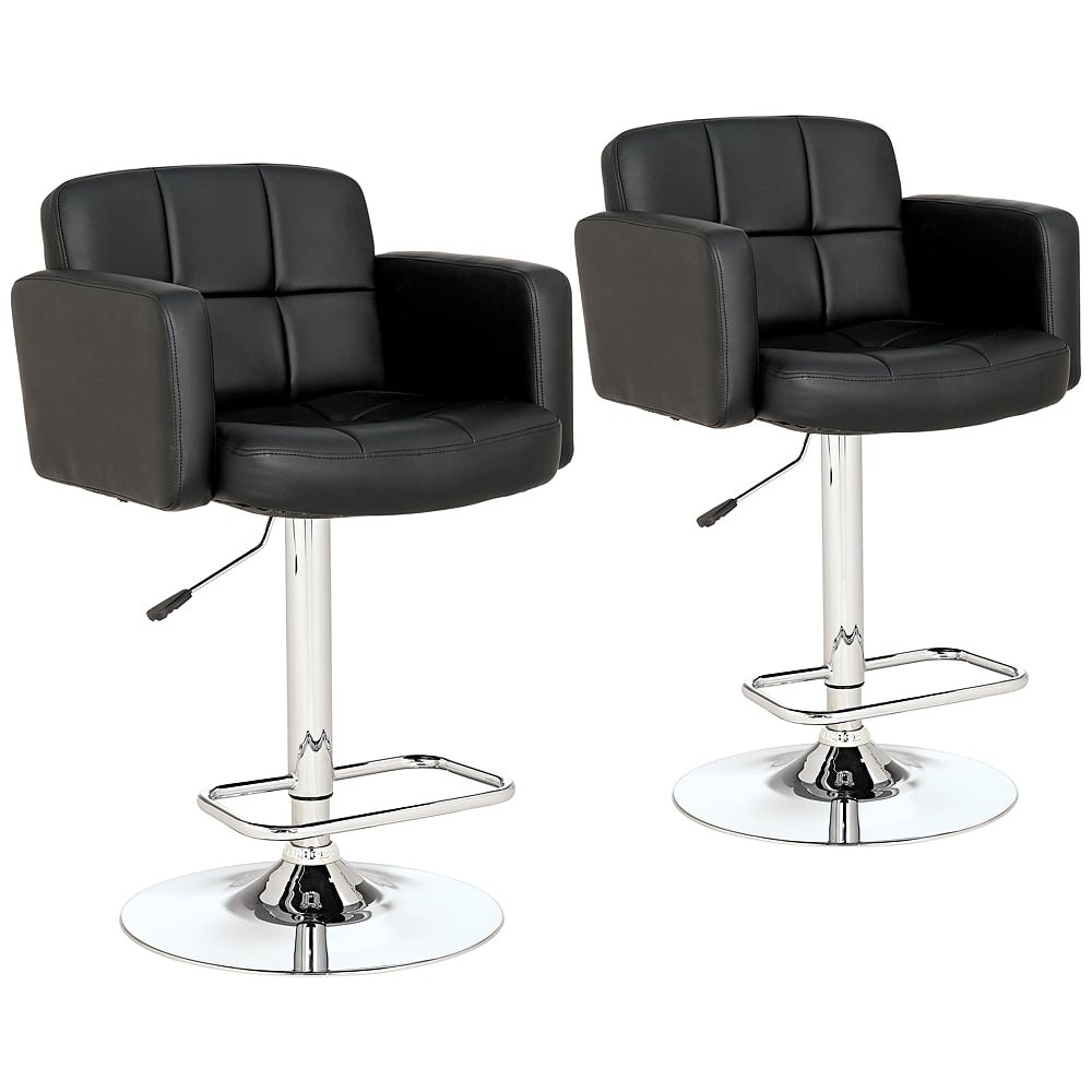 Studio 55D Trek Adjustable Black Faux Leather Swivel Bar Stools Set of 2 - Image 0