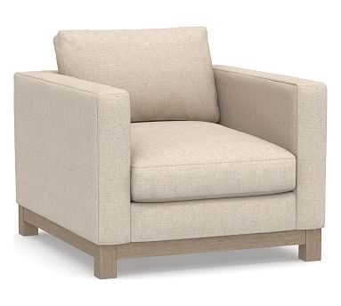 Jake Upholstered Armchair with Wood Legs, Polyester Wrapped Cushions, Performance Everydaylinen(TM) Oatmeal - Image 0