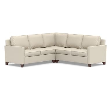 Cameron Square Arm Upholstered 3-Piece L-Shaped Corner Sectional, Polyester Wrapped Cushions, Performance Brushed Basketweave Ivory - Image 2