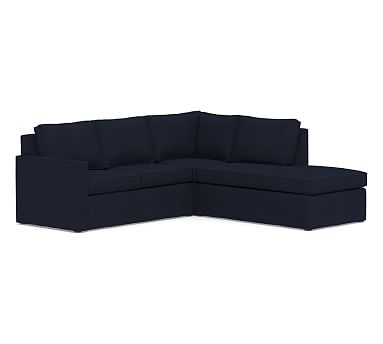 Cameron Square Arm Slipcovered Left 3-Piece Bumper Sectional, Polyester Wrapped Cushions, Twill Cadet Navy - Image 0