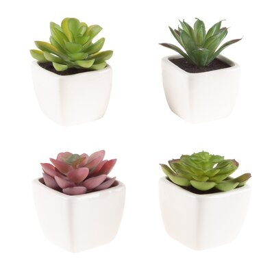 4 Set Faux Succulents In Decorative Ceramic Pots - Image 0
