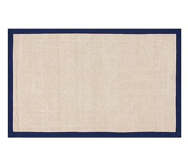 Chenille Jute Thick Solid Border Rug, Navy, 5x8' - Image 0
