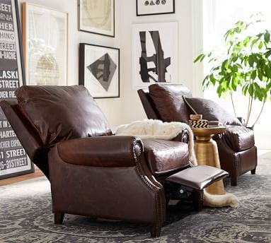 James Roll Arm Leather Recliner, Down Blend Wrapped Cushions, Signature Chalk - Image 3