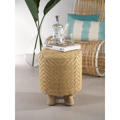 Alonso 18" H Rattan and Teakwood Accent Stool - Image 0