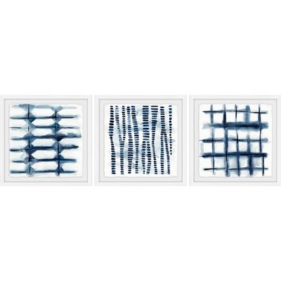 'Indigo Study VII Triptych' 3 Piece Framed Watercolor Painting Print Set - Image 0