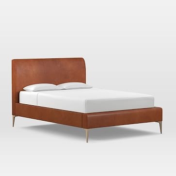 Andes Deco Leather Bed, King, Leather, Saddle, Light Bronze - Image 0