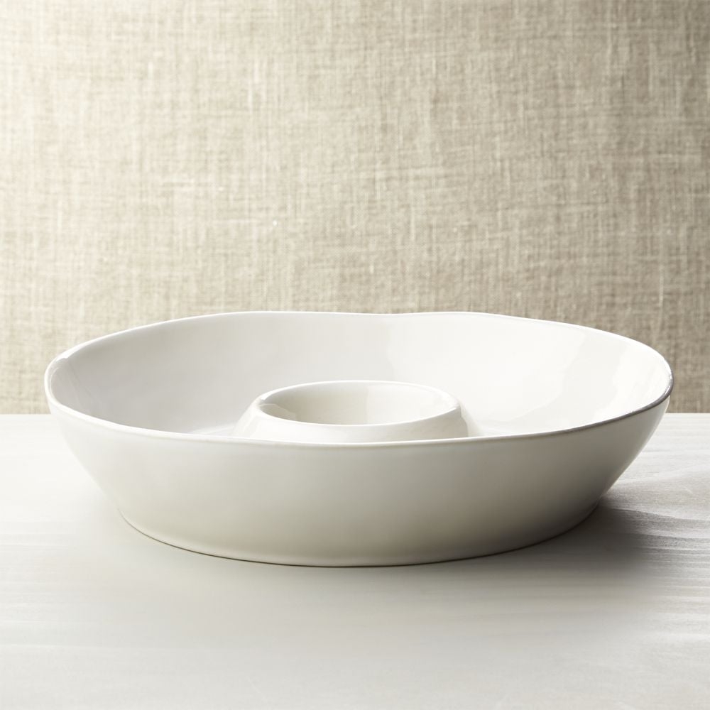Marin White Stoneware Chip and Dip Server - Image 0