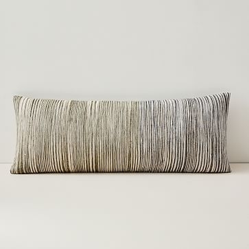 Silk Ombre Striations Bolster Pillow Cover, 14"x36", Midnight - Image 0