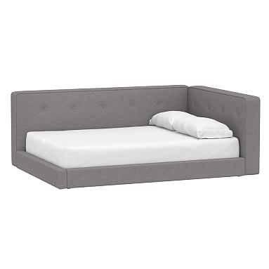 Cushy Corner Platform Upholstered Bed, Full, Brushed Crossweave Charcoal - Image 0