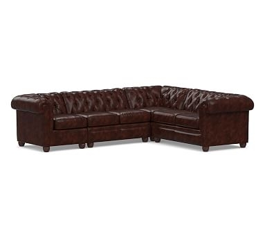 Chesterfield Roll Arm Leather Right 4-Piece Corner Sectional, Polyester Wrapped Cushions, Legacy Tobacco - Image 2