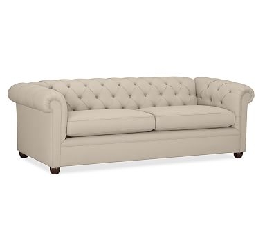 Chesterfield Roll Arm Upholstered Grand Sofa 98", Polyester Wrapped Cushions, Sunbrella(R) Performance Herringbone Oatmeal - Image 2