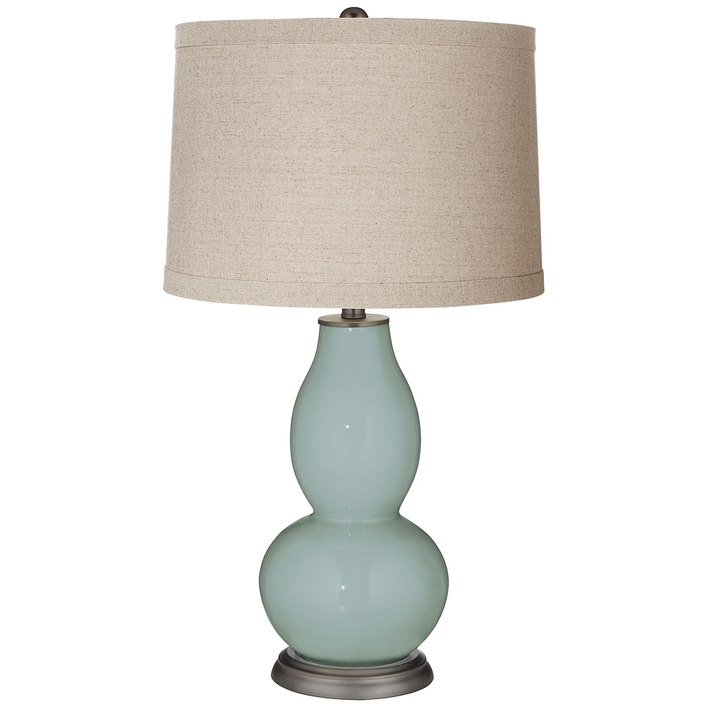 Aqua-Sphere Linen Drum Shade Double Gourd Table Lamp - Style # 53G99 - Image 0