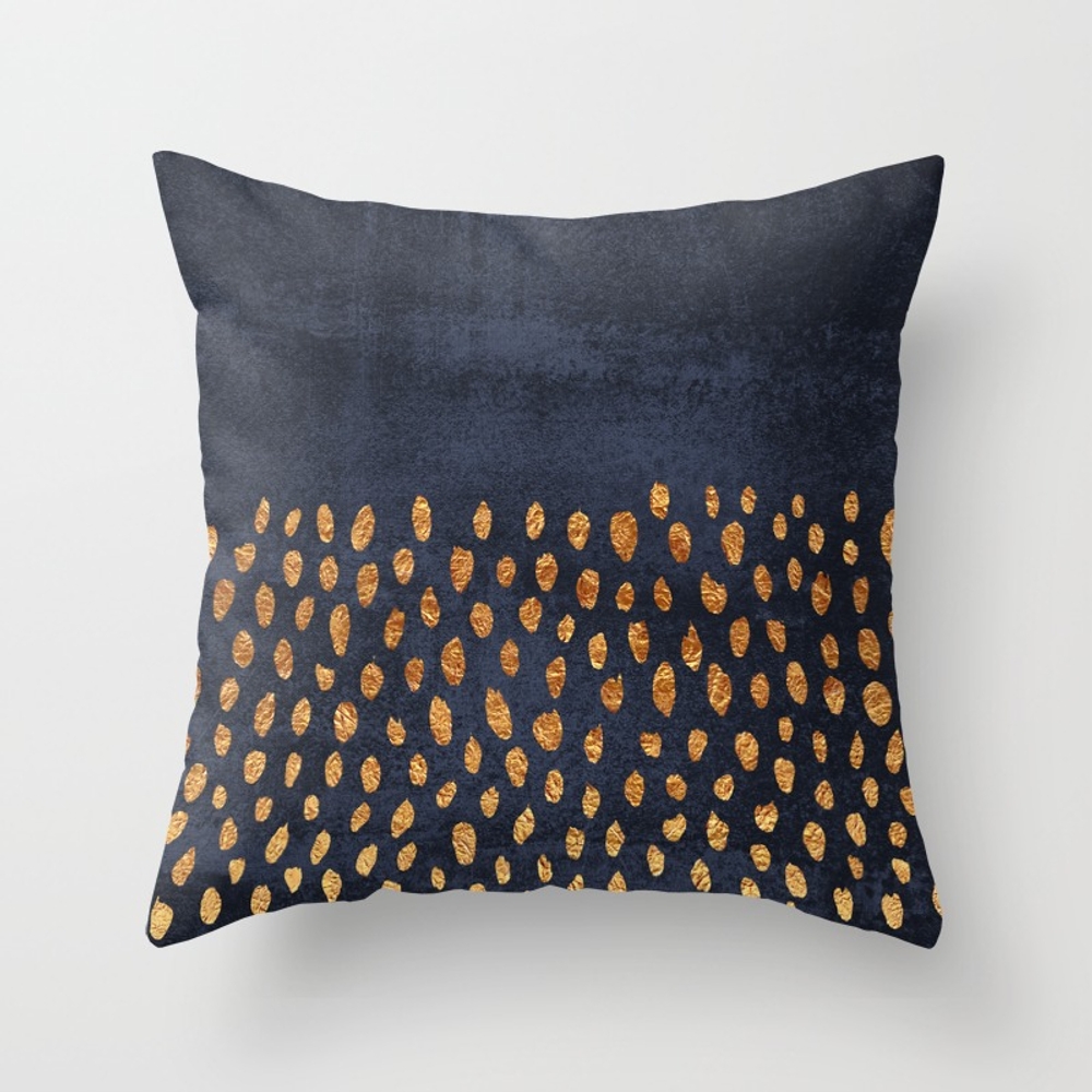 Pattern Play / Navy & Gold Throw Pillow by Elisabeth Fredriksson - Cover (18" x 18") With Pillow Insert - Outdoor Pillow - Image 0