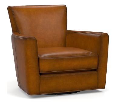 Irving Square Arm Leather Swivel Glider, Polyester Wrapped Cushions, Burnished Bourbon - Image 0