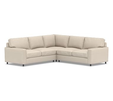 PB Comfort Square Arm Upholstered 3-Piece L-Shaped Corner Sectional, Box Edge Down Blend Wrapped Cushions, Textured Twill Khaki - Image 0