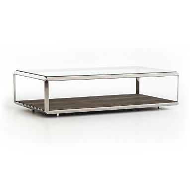 Doncaster Shagreen Shadow Box Coffee Table, Brown/Polished Steel, 56"L - Image 0
