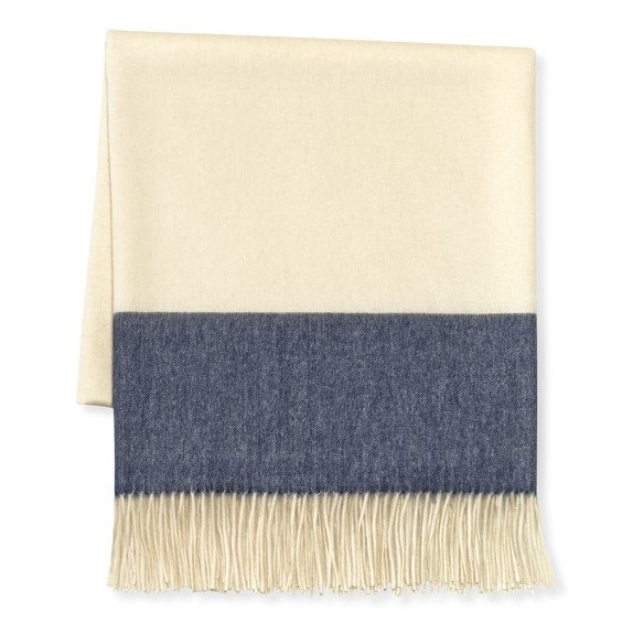 Two Tone Banded Wool Throw, 50" X 65", Blue/Navy - Image 0