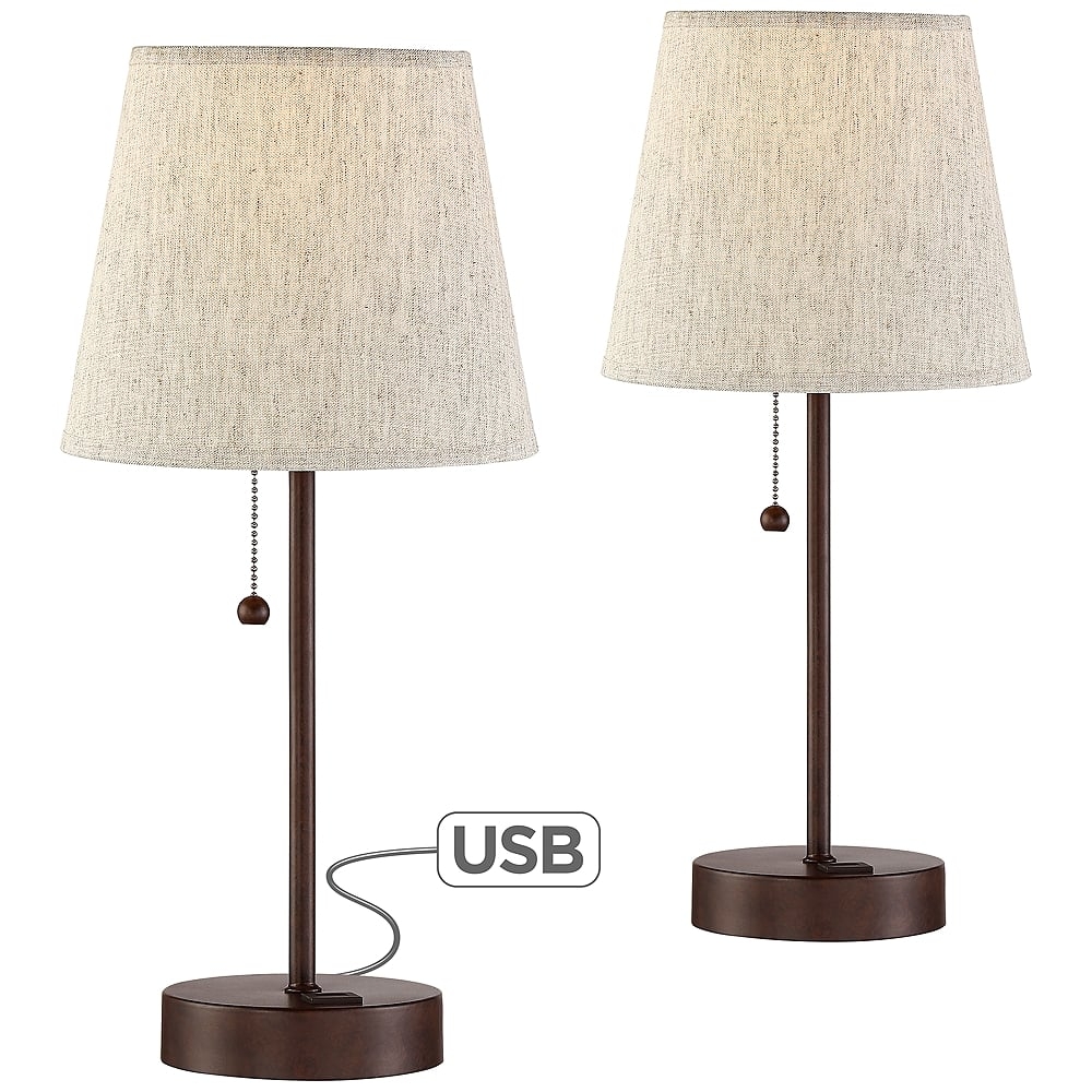 360 Lighting Justin 18 1/4" High Bronze USB Table Lamps Set of 2 - Image 0