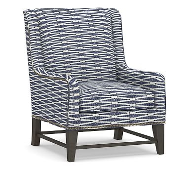 Berkeley Upholstered Armchair, Polyester Wrapped Cushions, Shalimar Jacquard Blue - Image 2