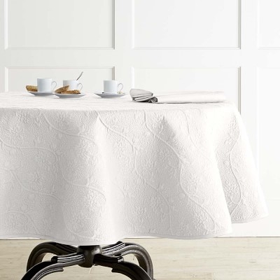 Vine Floral Boutis Tablecloth, 70" Round, White - Image 0