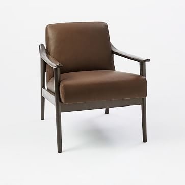 Midcentury Show Wood Leather Chair, Nero/Pecan, UPS - Image 1