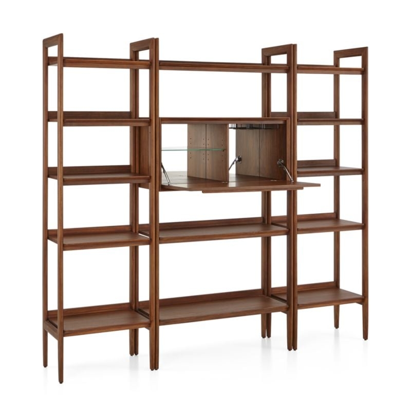 Tate 80" Walnut Bookcase Bar Cabinet with 2 Bookshelves - Image 1