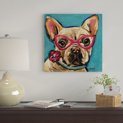 'Frenchie With Glasses, Pearl'  by Hippie Hound Studios Graphic Art Print on Wrapped Canvas - Image 0