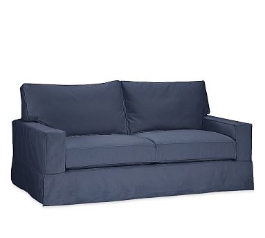 PB Comfort Square Arm Sleeper Sofa Slipcover, Performance Twill Cadet Navy, Box Edge - Image 2