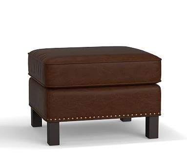Tyler Leather Ottoman with Nailheads, Polyester Wrapped Cushions, Leather Legacy Chocolate - Image 2