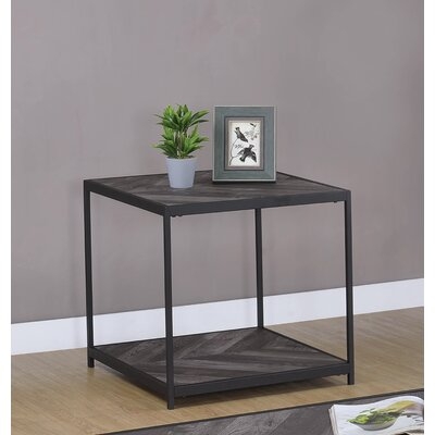 Stever 1-Shelf Square End Table Rustic Grey Herringbone - Image 0