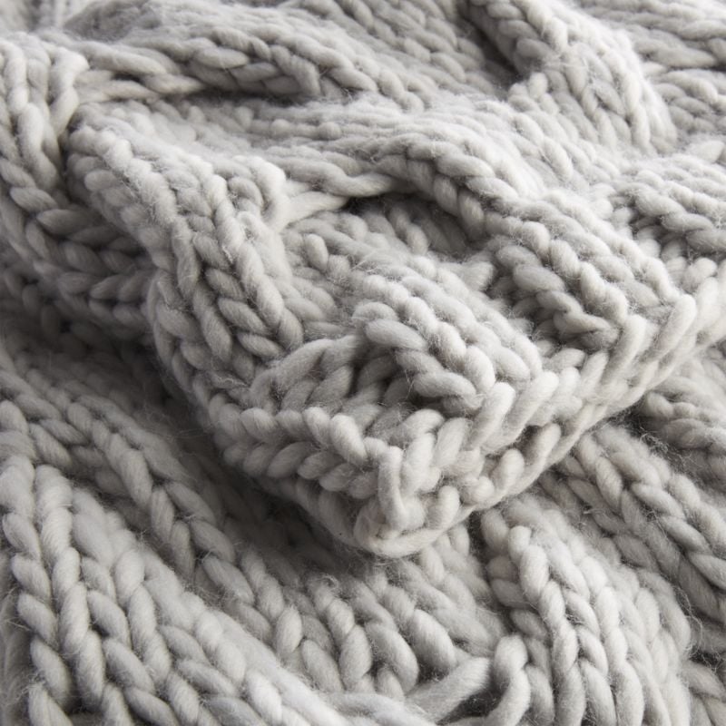 Chunky Light Grey Cable Knit Throw - Image 2