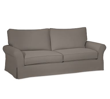 PB Comfort Roll Arm Grand Sofa Slipcover, Box Edge, Twill Metal Gray - Image 0