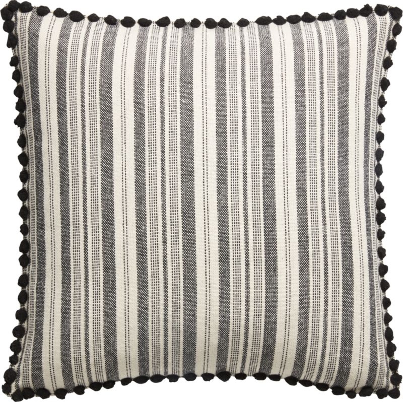 "18"" Roulou Black and White Pom Pom Pillow with Feather-Down Insert" - Image 2