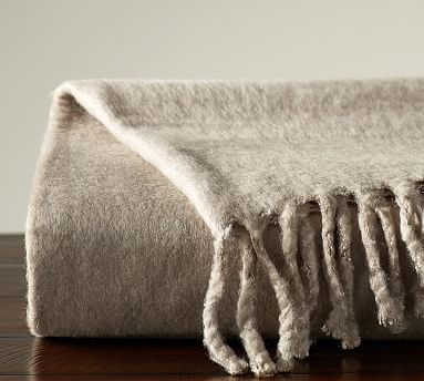 Solid Faux Mohair Oversized Throw, 55x80", Taupe - Image 0