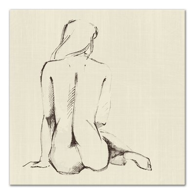'Seated Nude Woman Sketch' Drawing Print on Wrapped Canvas - Image 0