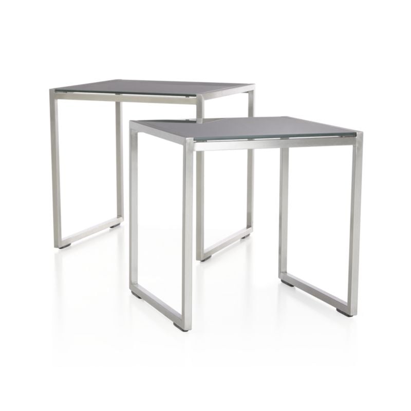 Dune Outdoor Nesting Tables with Charcoal Painted Glass Set of Two - Image 4
