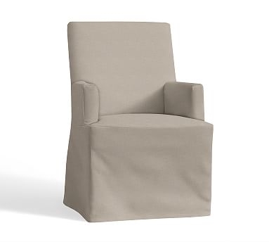 PB Comfort Square Arm Dining Long Slipcovered Armchair, Performance Slub Cotton Stone - Image 0
