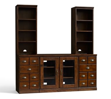 Printer's Large TV Stand with Towers, Tuscan Chestnut stain - Image 3