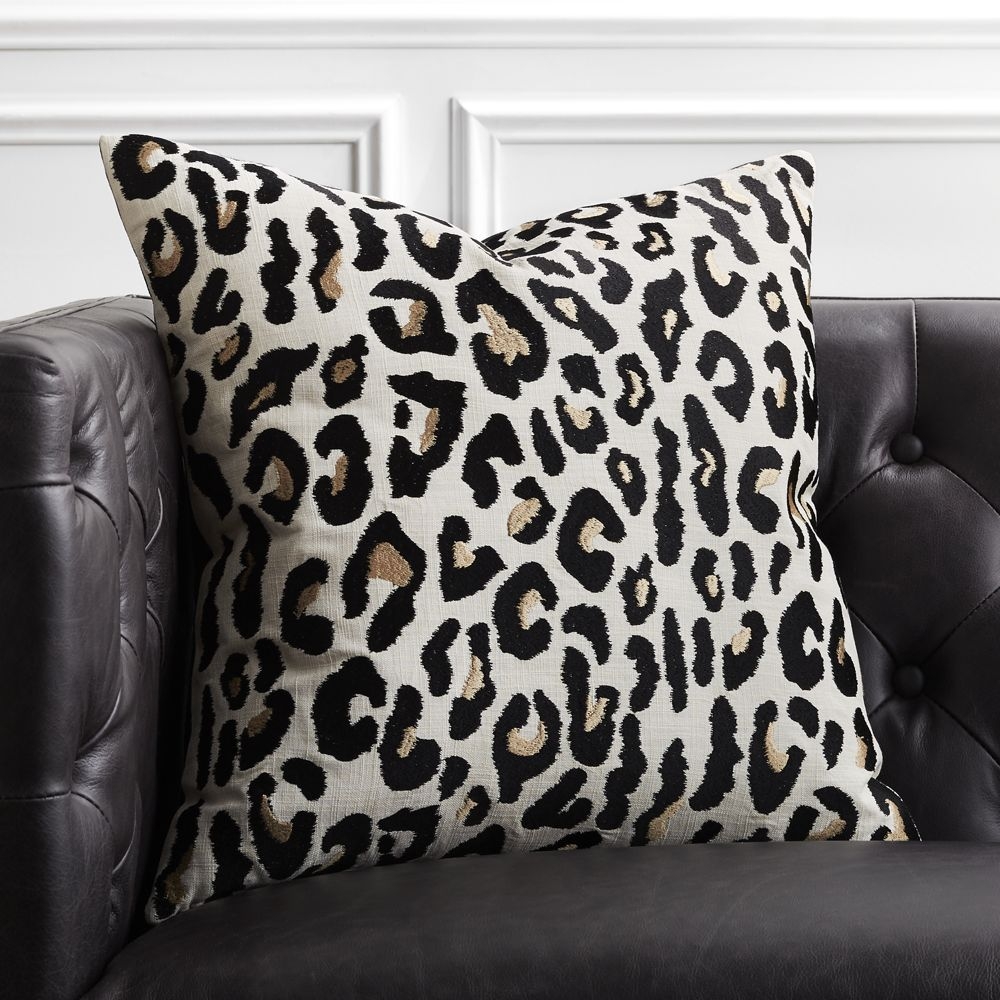 "20"" Embroidered Cheetah Print Pillow with Feather-Down Insert" - Image 0