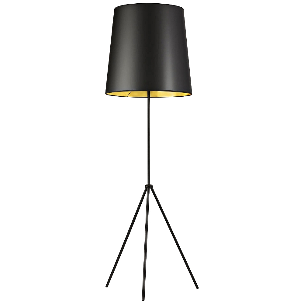 Finesse Matte Black Floor Lamp with Small Black-Gold Shade - Style # 60G84 - Image 0
