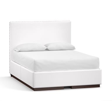 Raleigh Square Upholstered Side Storage Platform Bed, with Pewter Nailheads, King, Tall Headboard 50.5"h, Twill White - Image 2