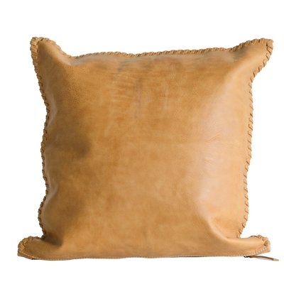 Louann Whip Stitch Leather Throw Pillow - Image 0