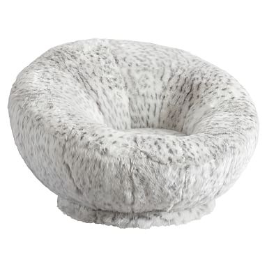 Gray Leopard Faux-Fur Groovy Swivel Chair - Image 0