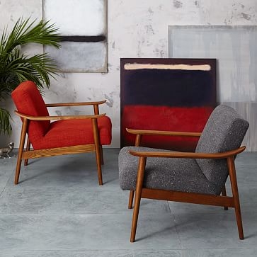 Mid-Century Show Wood Upholstered Chair, Tweed, Salt + Pepper - Image 4