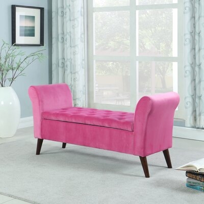 25"In Hot Pink Collette Tufted Storage Bench With Armrest - Image 0