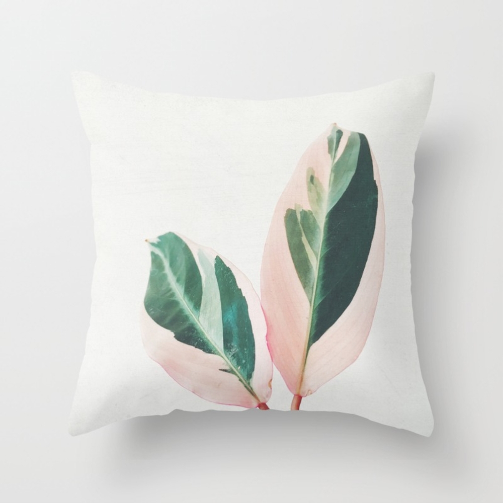 Pink Leaves I Throw Pillow by Cassia Beck - Cover (20" x 20") With Pillow Insert - Outdoor Pillow - Image 0