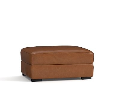 Turner Leather Storage Ottoman, Polyester Wrapped Cushions, Vintage Caramel - Image 0